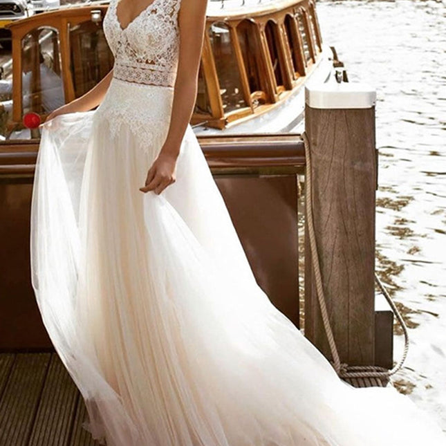 Onbely robe maxi longue de mariée princesse Col en V bohème boho dress