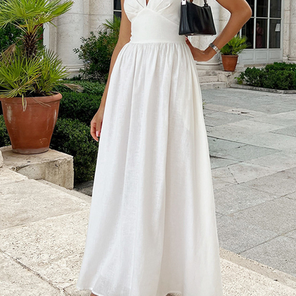 Onbely Robe Longue Licou V-col Dos Nu décontracté Plage boho dress