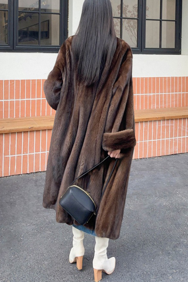 Onbely manteau en fausse fourrure longue femme marron