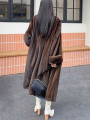 Onbely women's long brown faux fur coat