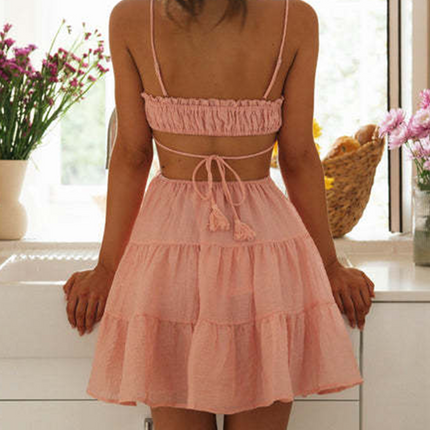 Onbely Robe courte strappy à volantée dos nu mode vacances