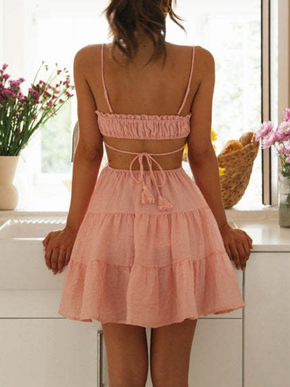 Onbely Robe courte strappy à volantée dos nu mode vacances