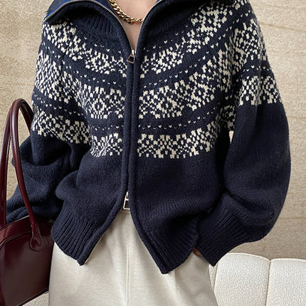 Onbely pull jacquard fermeture éclair pour femme vintage noël