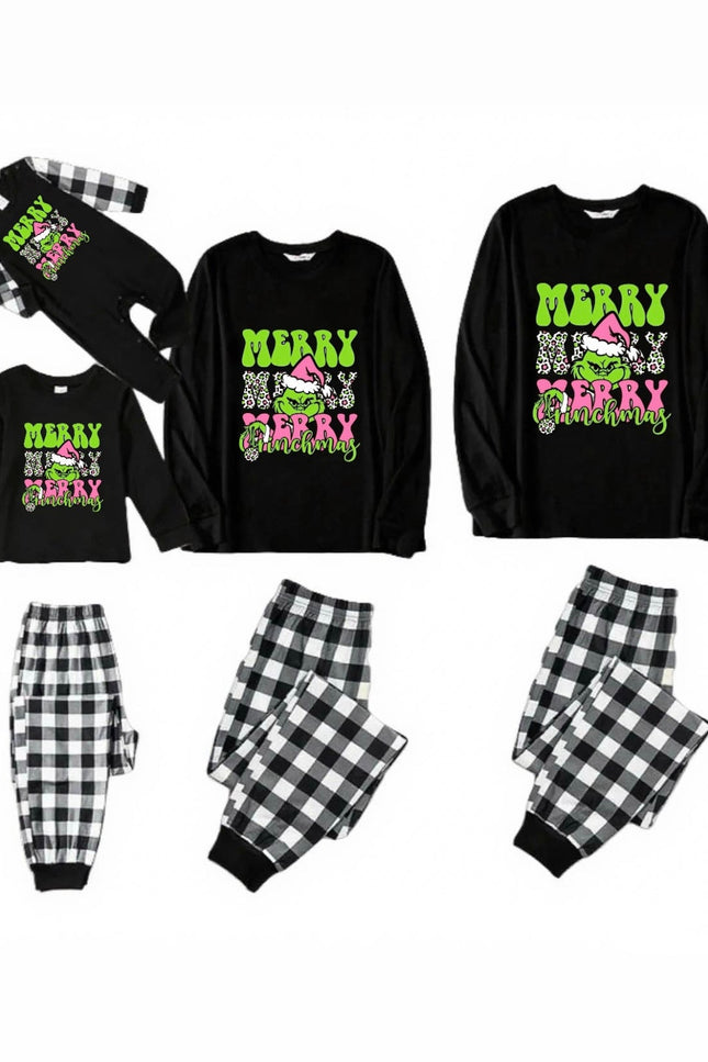 Pyjamas de Noël familiaux à carreaux noirs et blancs Pink Grinch