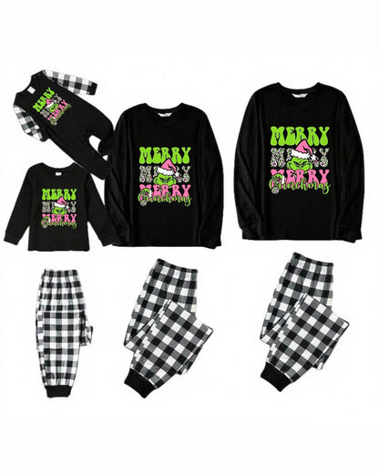 Pyjamas de Noël familiaux à carreaux noirs et blancs Pink Grinch