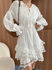 Onbely robe courte gâteau dentelle strappy manches longues bohème blanc