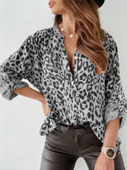 Onbely chemisier léopard boutonnage col montant manches longues femme casual blouse