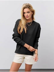 Onbely sweatshirt unicolore col rond manches longues femme élégante décontractée mode casual