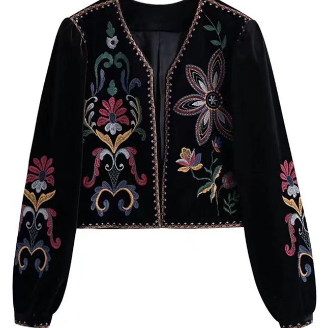 Onbely veste courte velours brodée femme ethnique