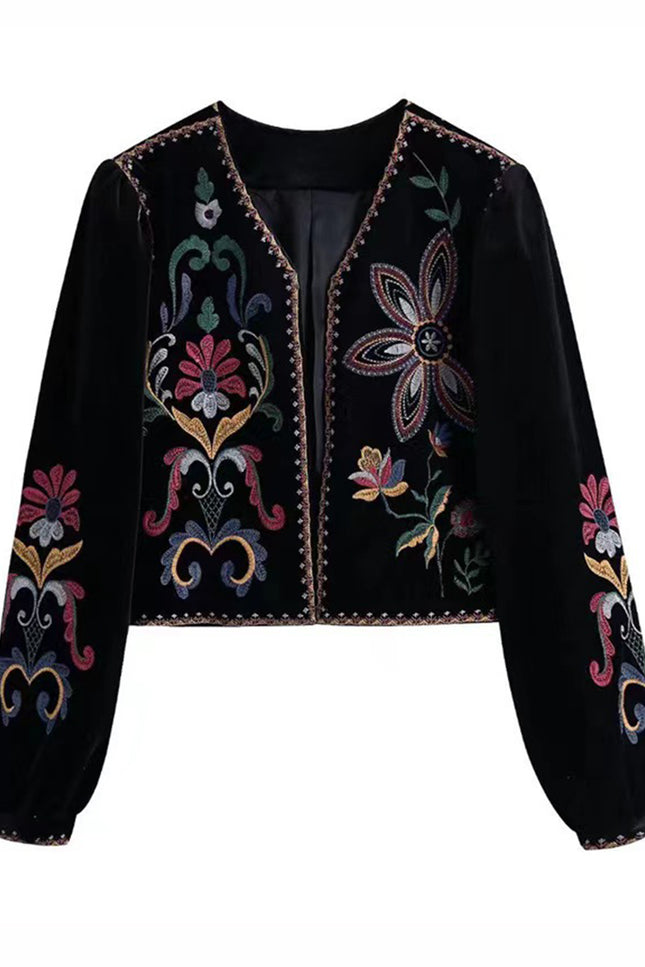 Onbely veste courte velours brodée femme ethnique