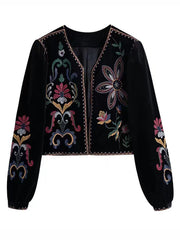 Onbely short embroidered velvet jacket for women in ethnic style