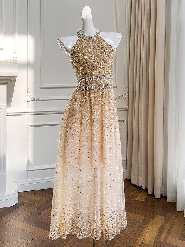 Onbely robe longue de soirée brillante paillette strass licou - onbely