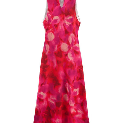 Onbely robe longue moulante imprimé à fleurie col rond taille marquée doux vacances tous les jours