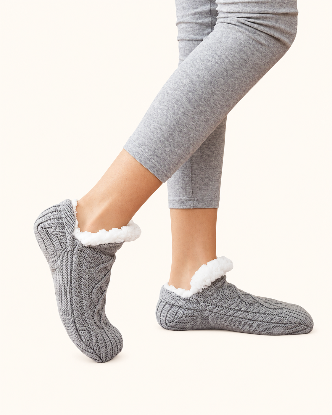 Cozy Cable Knit Fleece-Lined Slipper Socks