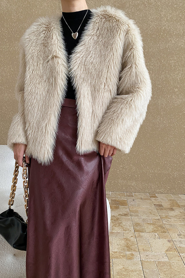 Onbely manteau en fausse fourrure courte pour femme mode