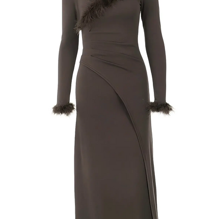 Onbely Robe slim élégante à col en V et manches longues