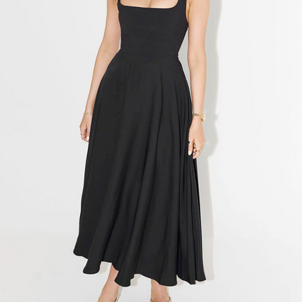 Onbely Robe Midi trapèze col carré simple Élégant Cocktail