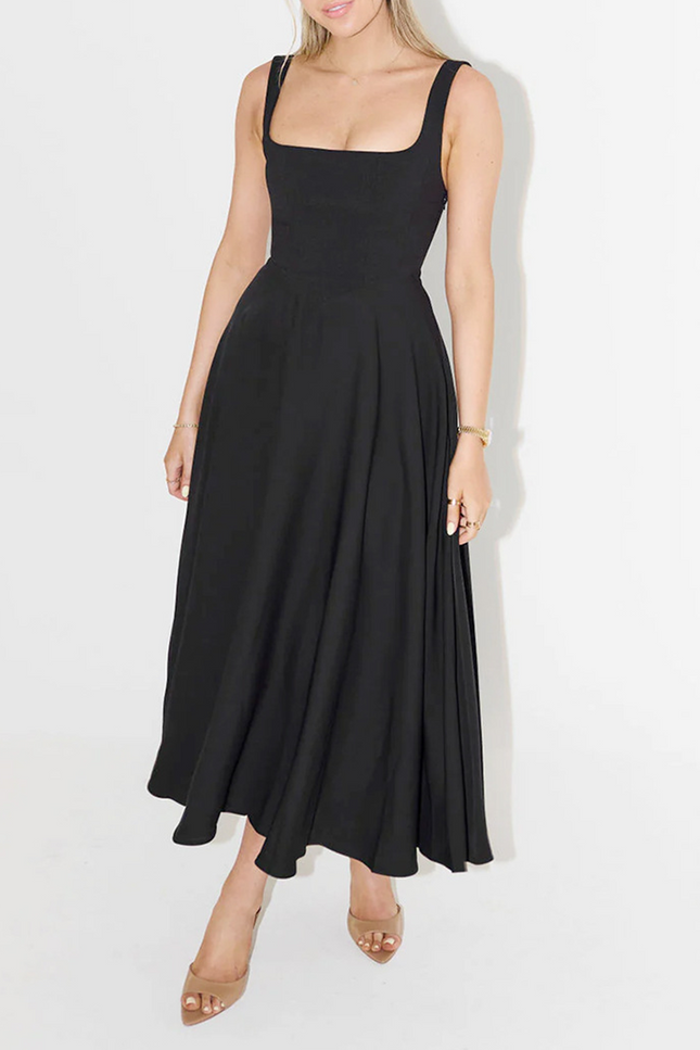 Onbely Robe Midi trapèze col carré simple Élégant Cocktail