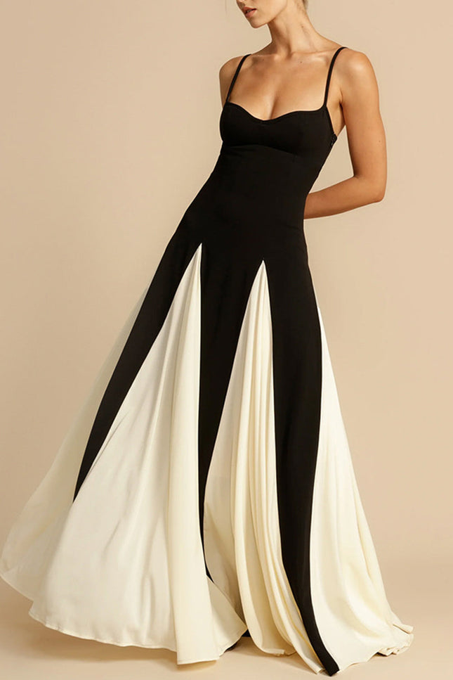 Onbely Robe longue bicolore noir et blanc à fines brides élégante de soirée