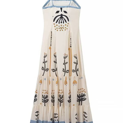 Onbely robe longue ethnique à fines brides avec volants pour bal de promo et plage boho dress