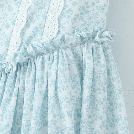 Onbely mi-longue robe imprimé à fleurie dentelle à fines brides Chic cocktail Bleu