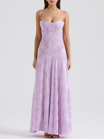 Onbely robe de soirée longue élégante à fines brides en jacquard pour un mariage femme cérémonie