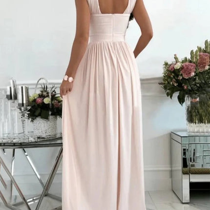 Onbely robe longue fluide fendue sur le côté col licou dos nu bretelles col en V sans manches femme élégante soirée bal de promo cérémonie