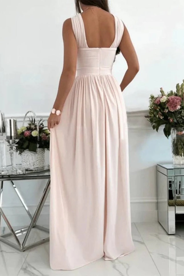 Onbely robe longue fluide fendue sur le côté col licou dos nu bretelles col en V sans manches femme élégante soirée bal de promo cérémonie