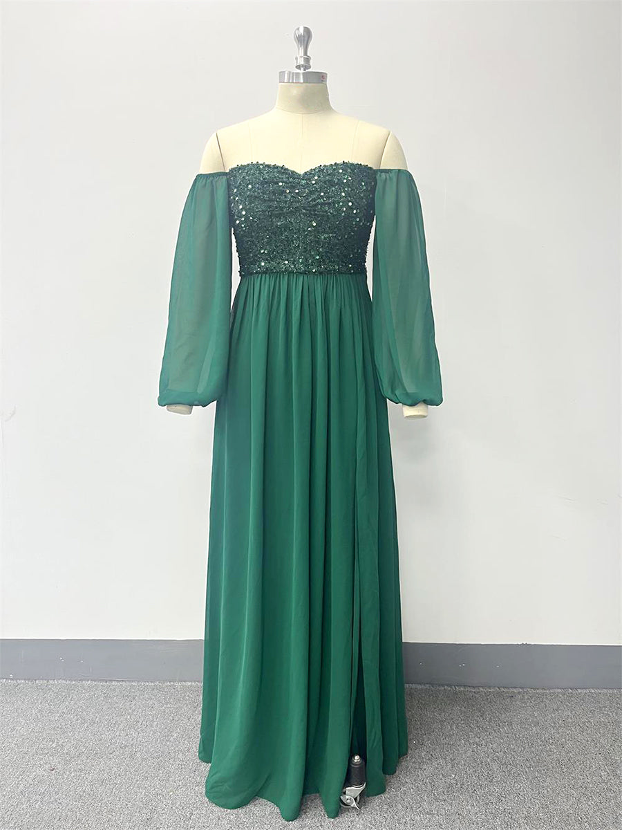 Onbely Robe de soirée maxi longue fendue sur le côté brillante avec paillettes pour un mariage femme cérémonie