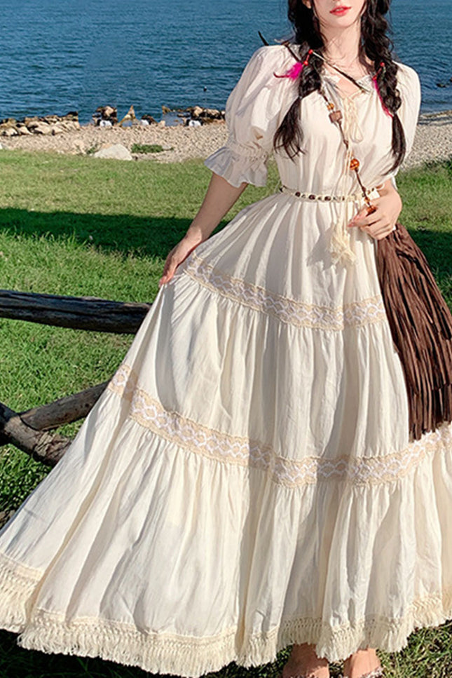 Onbely robe de soirée maxi longue strappy frange vintage bohème boho dress