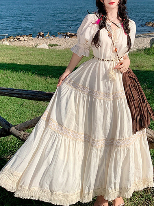 Onbely robe de soirée maxi longue strappy frange vintage bohème