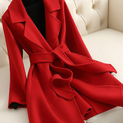 Onbely manteau en laine avec ceinture col revers femme élégant noël