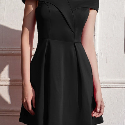 Onbely robe courte unicolore col bateau élégant mode cocktail