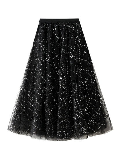 Onbely jupe longue tulle brillante paillette femme mode