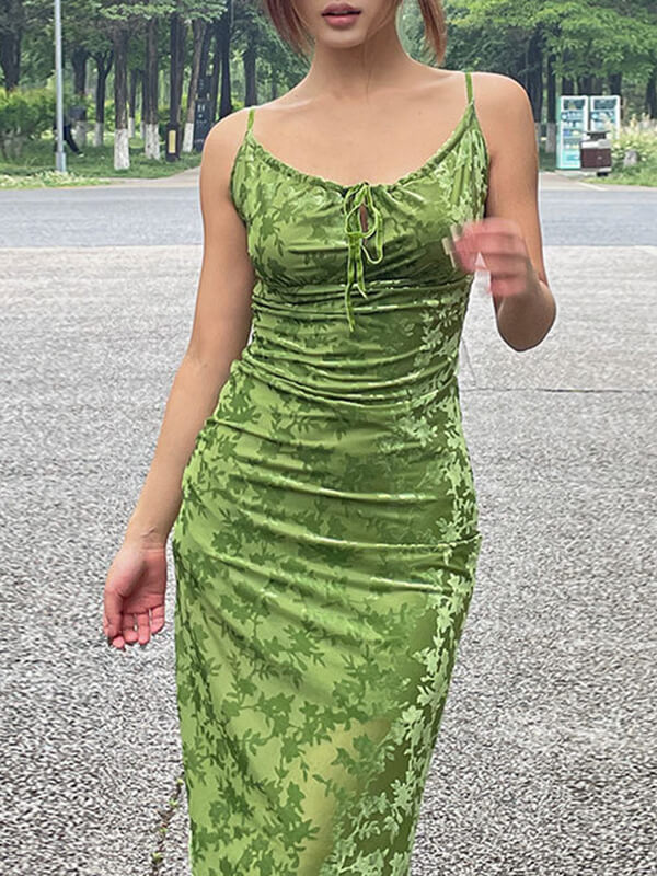 Onbely mi-longue robe moulante vert jacquard velours - onbely