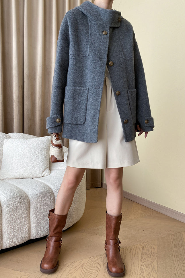Onbely manteau en laine avec poches boutonnage à capuche femme cape