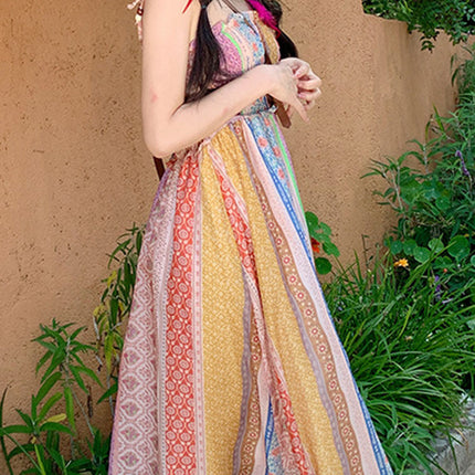 Onbely robe longue imprimé à fleurie à fines brides bohème multicolore boho dress