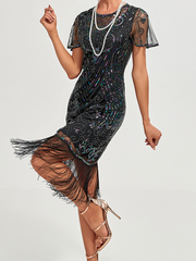 Onbely mid-length shiny sequin fringe vintage cocktail dress