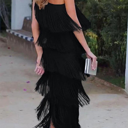 Onbely mi-longue robe unicolore une épaule col asymétrique mode élégant tous les jours bureau