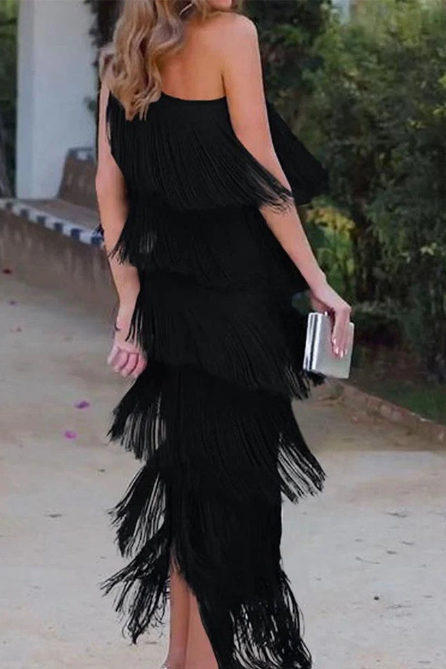 Onbely mi-longue robe unicolore une épaule col asymétrique mode élégant tous les jours bureau