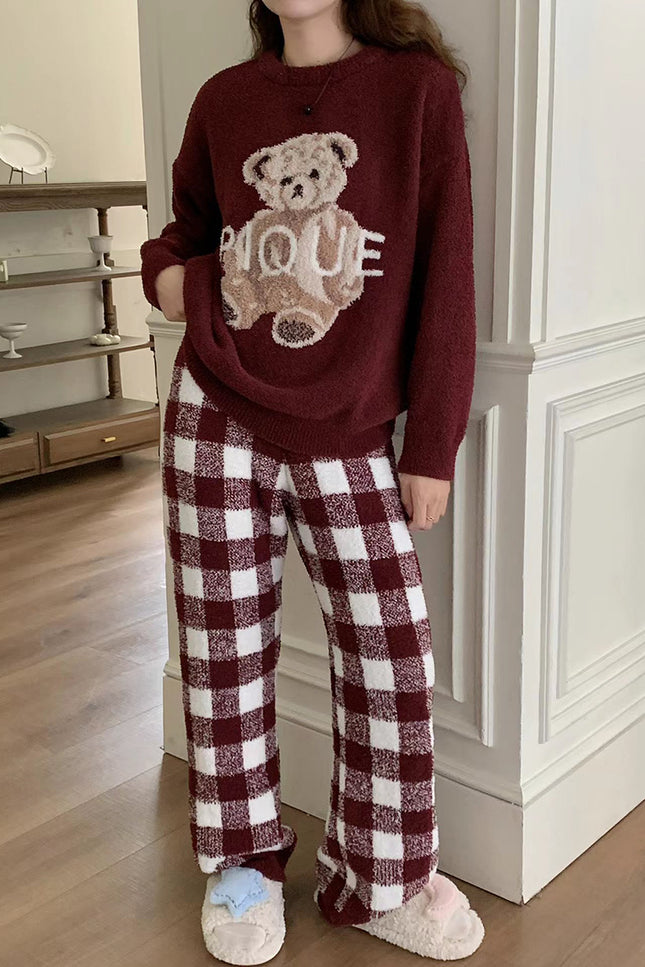 Onbely ensemble de pyjama polaire nounours ours carreaux femme noël