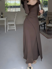 Onbely Elegant V-Neck Long Sleeve Slim Dress