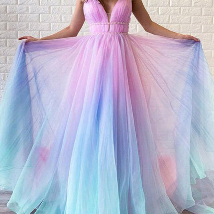 Onbely robe longue couleur dégradé bleu et rose - onbely