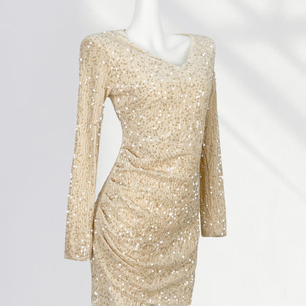 Onbely robe courte moulante velours brillante paillette Col en V cocktail