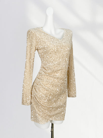 Onbely robe courte moulante velours brillante paillette Col en V cocktail
