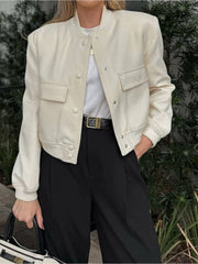 Onbely veste femme élégant décontracté mode casual boutonnage col montant manches longues