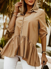Onbely blouse à volantée boutonnage col chemise manches au coude femme élégant