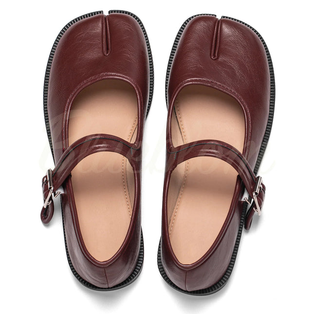 Red Tabis Mary Jane Shoes with Split Toe