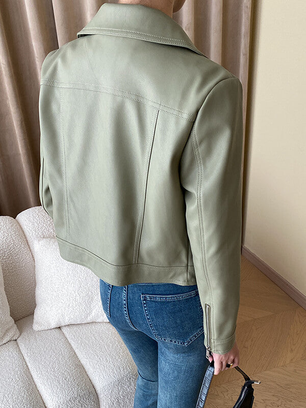 Onbely veste courte cuir PU mode avec poches femme - onbely