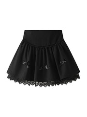 Onbely Women's Lace Bowknot Mini Cake Skirt